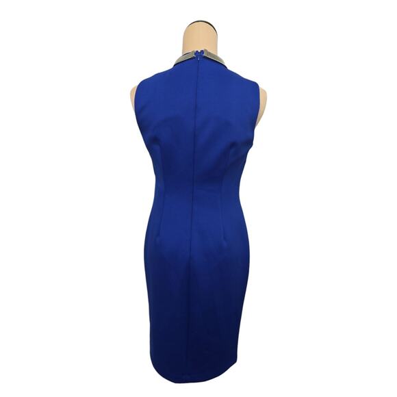 Calvin Klein Blue Polyester Blend Silver Necklace Sheath Dress Size 6 Scuba Midi - Picture 2 of 9